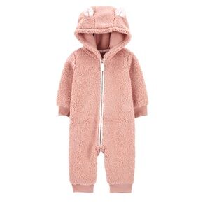 Carters Sherpa zip up hooded baby girl Sherpa jumpsuit cozy soft NEW Sz 6 mth